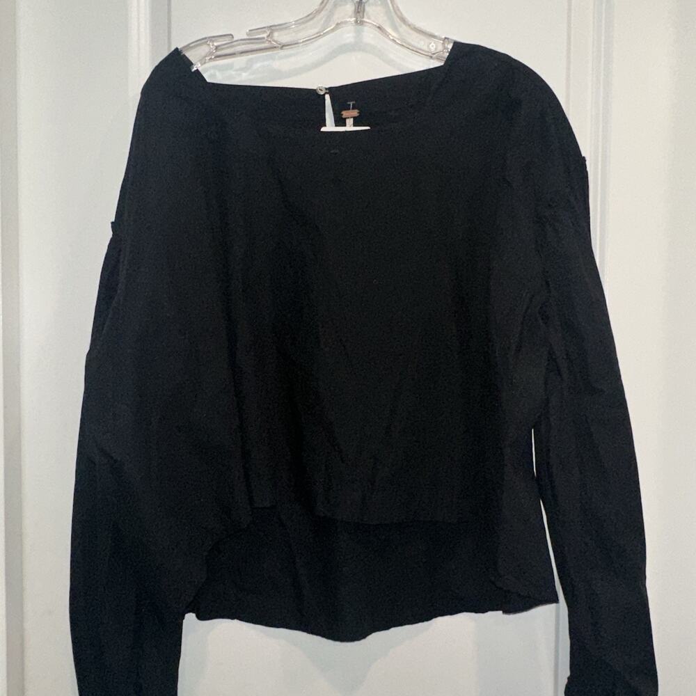 Free People Med‎ Black OfftheShoulder Puff-Sleeve Open Back Hi Low Romantic Goth